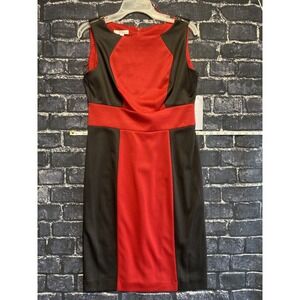 London Times Midi Dress Womens 10 Black Ruby Red Zipper Accents Career Hip NWT